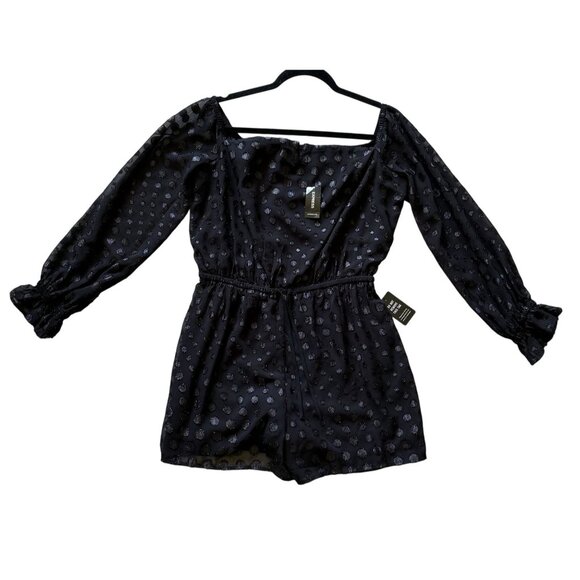 Express Pants - Express Black 3/4 Sleeve Sparkly PolkaDot Elastic Waist Romper Sexy M Witchy NWT